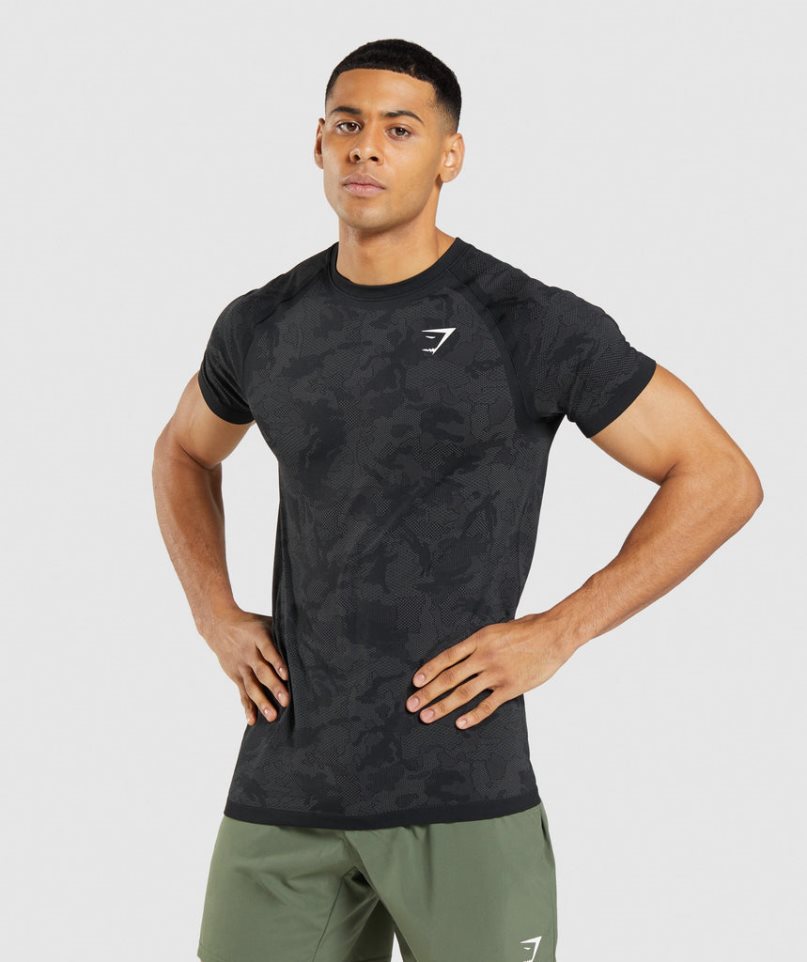 Men\'s Gymshark Geo Seamless T-Shirts Black | NZ 2ZDXEV